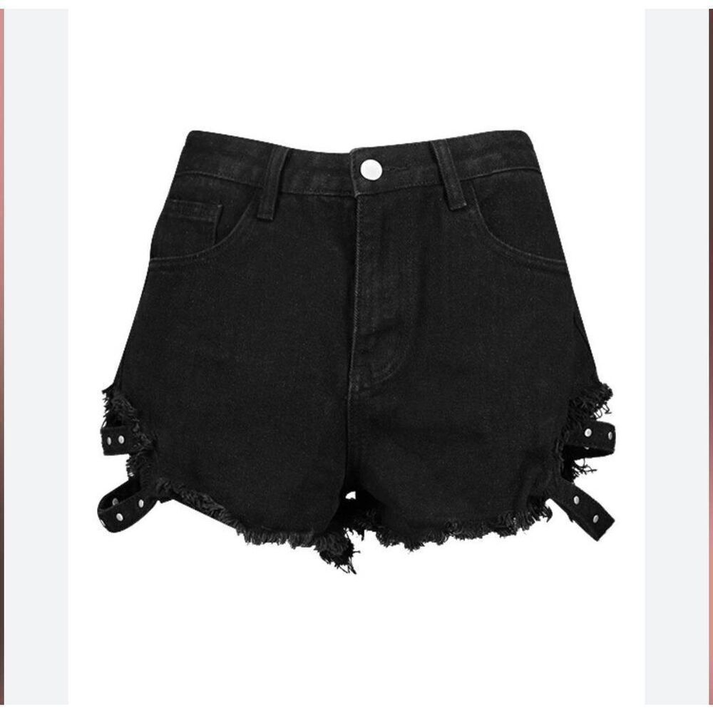 Shein Cut-Off Shorts Women's Size 6 Black Denim Cotton Blend Regular Fit Pockets